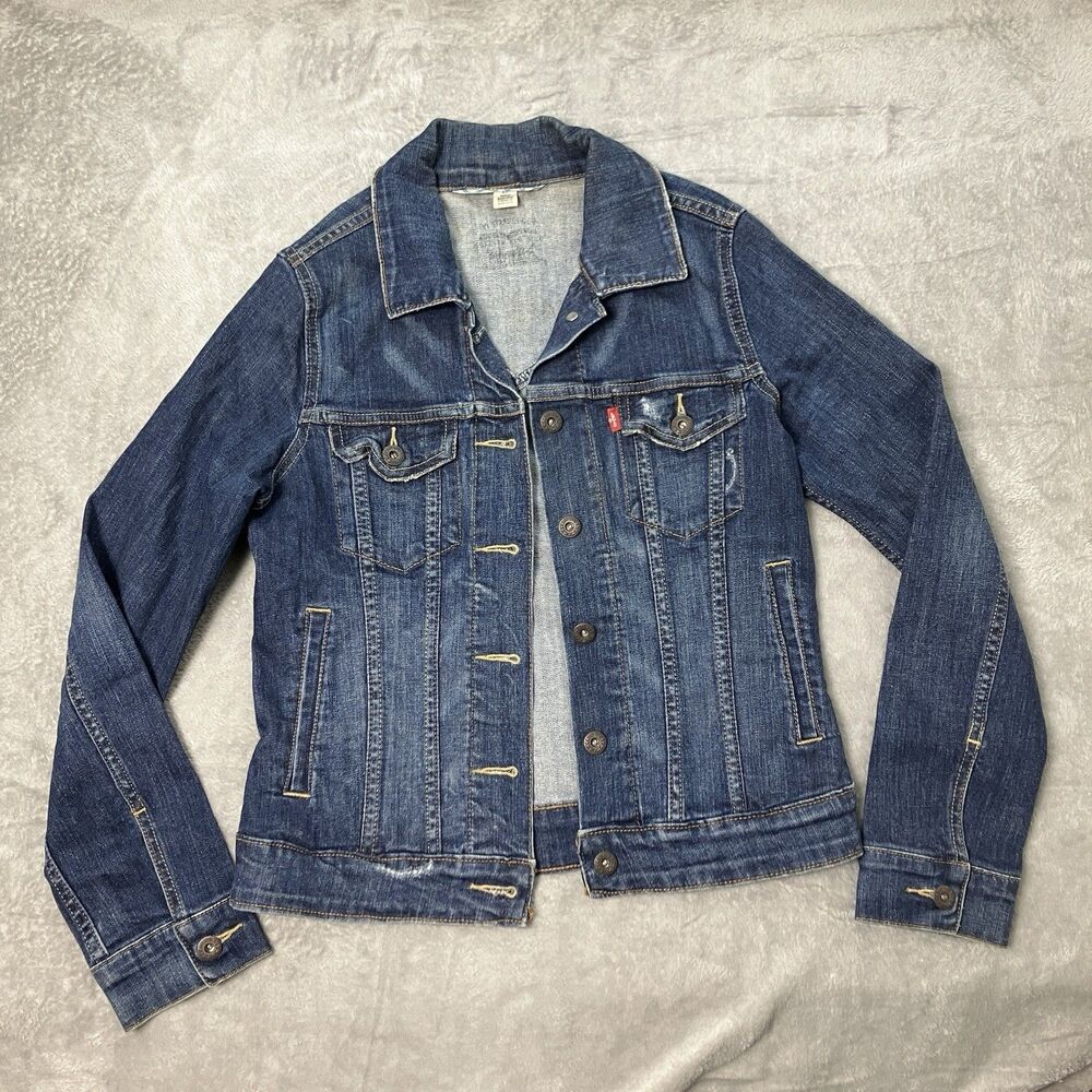 Levis Denim Trucker Jacket Womens S Blue Button Front Stretch Jean Jacket